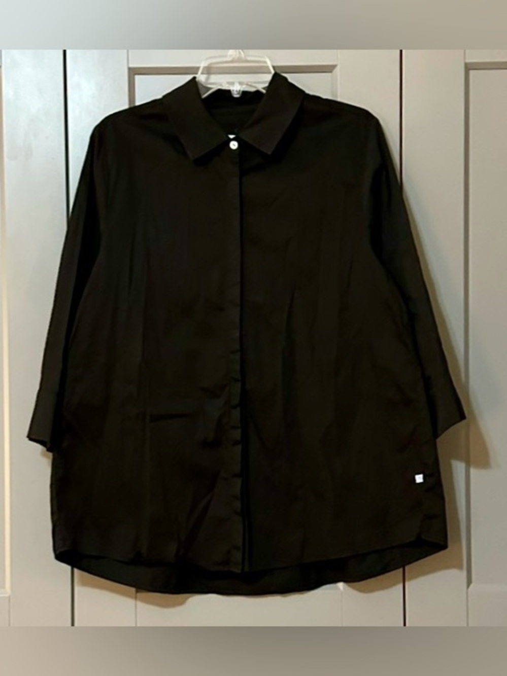Perlavera Carrol Three Quarter Sleeve Length Gathered Back Shirt Black Sz Large